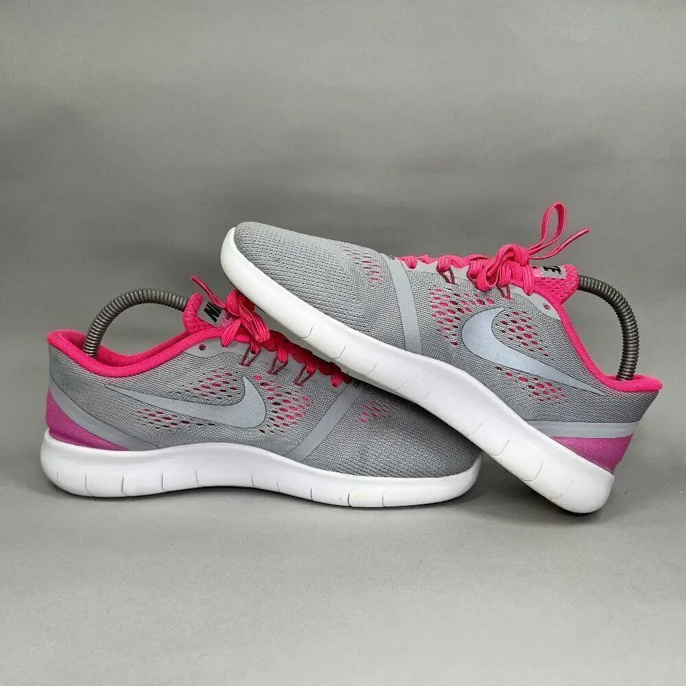 Nike Free RN Running Shoes Girls 7 Grey Pink Athletic Run Training Sneakers‎